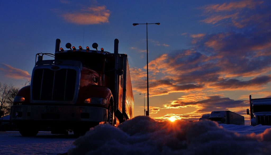 trucker sunrise truck stop sunset 2946821